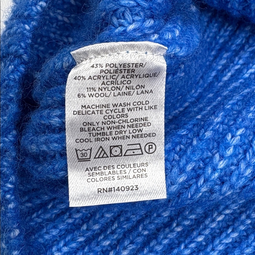 Ann Taylor LOFT Chunky Knit Boatneck Relaxed Pullover Sweater Blue Medium Petite - Picture 7 of 7